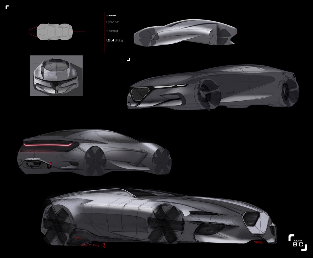 Alfa Romeo 8C - rendering by Yung Presciutti