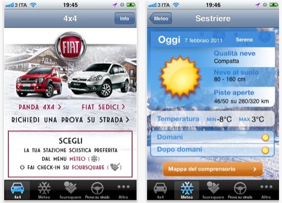 Fiat Sedici e Panda 4×4, prenotazione sull’iPhone grazie a Fiat Snow