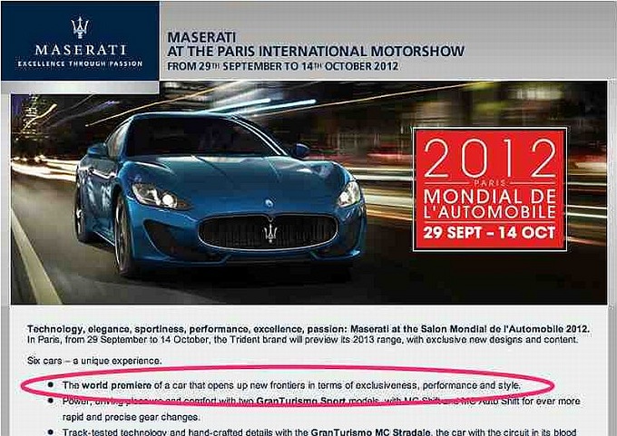 Maserati, una nuova sportiva al Salone di Parigi 2012?