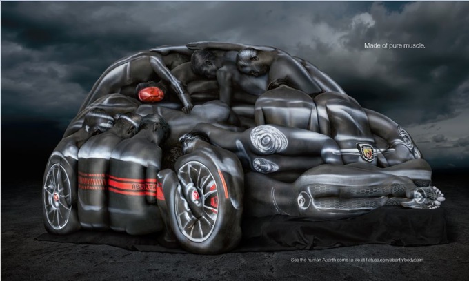 Abarth 500C Cabrio, body-painting femminile per la nuova pubblicità USA