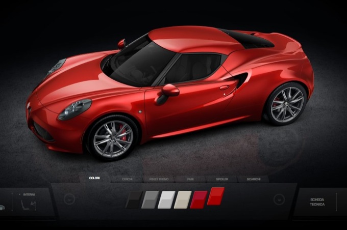 Alfa Romeo 4C, lanciato il configuratore per carrozzeria e interni