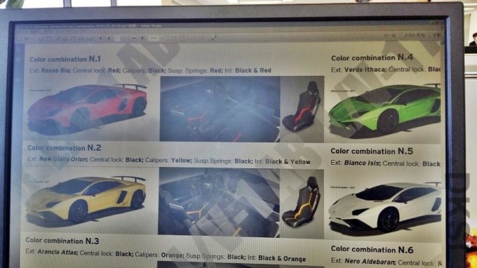 Lamborghini Aventador SuperVeloce: un paio di screenshot da una brochure ne svelano i colori
