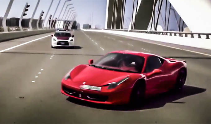 Ferrari 458 Italia vs Nissan GT-R: inseguimento mozzafiato sulle strade di Abu Dhabi [VIDEO]