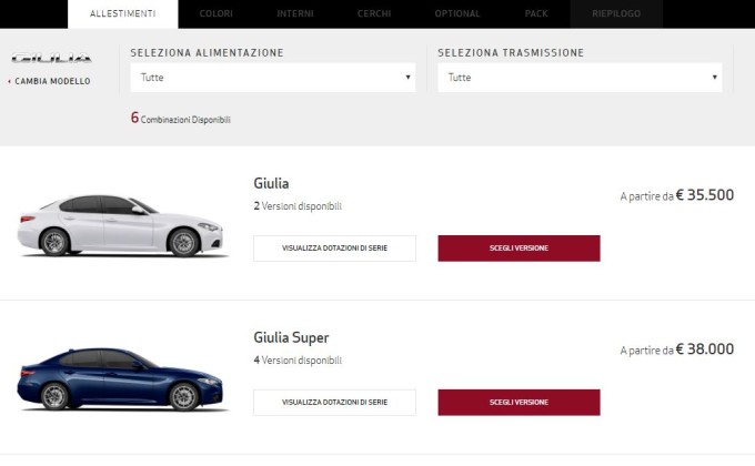 Alfa Romeo Giulia: configuratore online e domani presentazione con Renzi e Mattarella