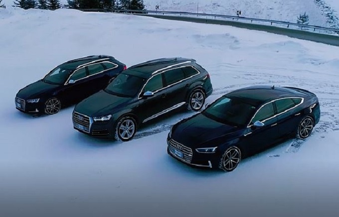 Audi S4 Avant, S5 Sportback e SQ7 danzano tra le strade innevate delle Alpi [VIDEO]