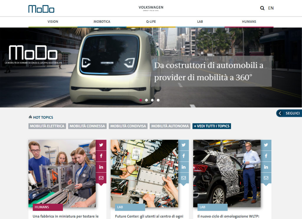 Volkswagen Group Italia lancia MoDo, un nuovo sito web dedicato alla mobilità del futuro