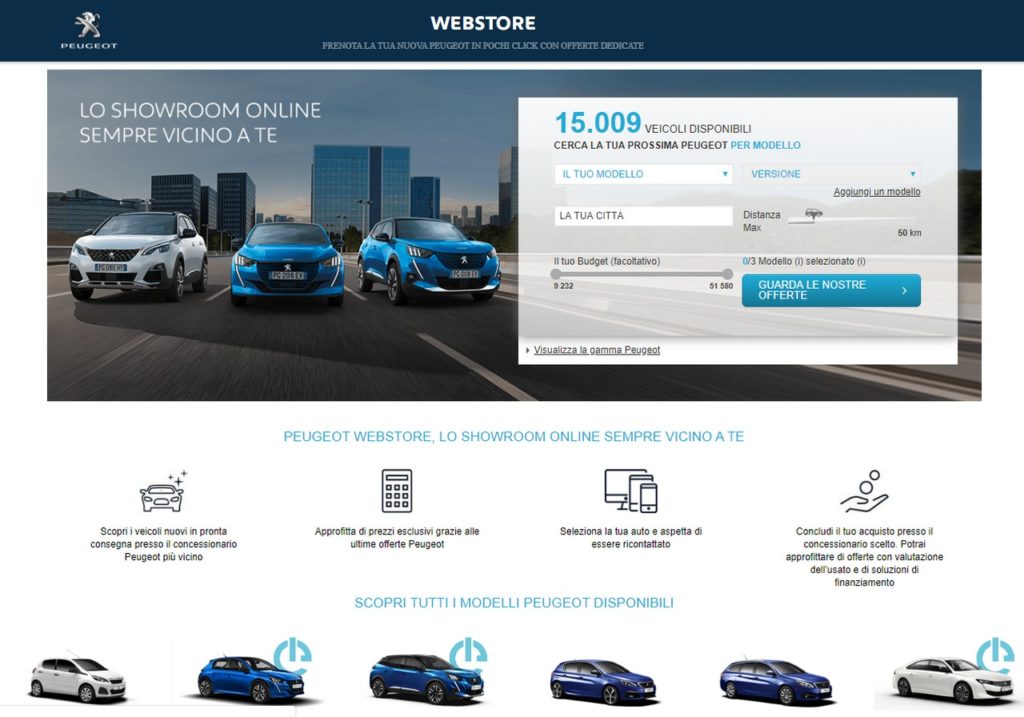 Peugeot: la concessionaria virtuale online con Webstore