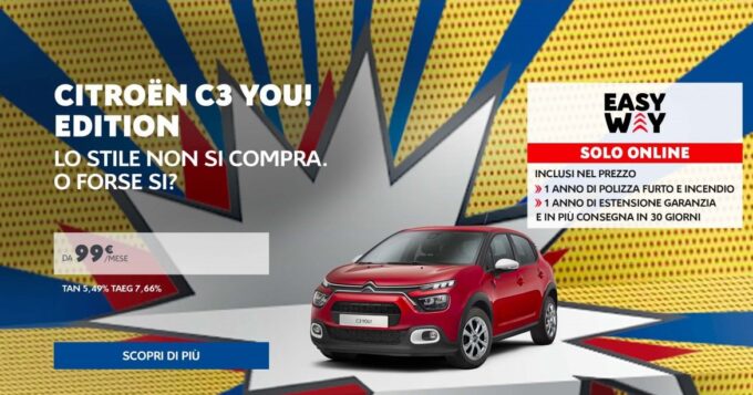 Citroen C3 YOU! in promozione online a dicembre da 99 euro al mese