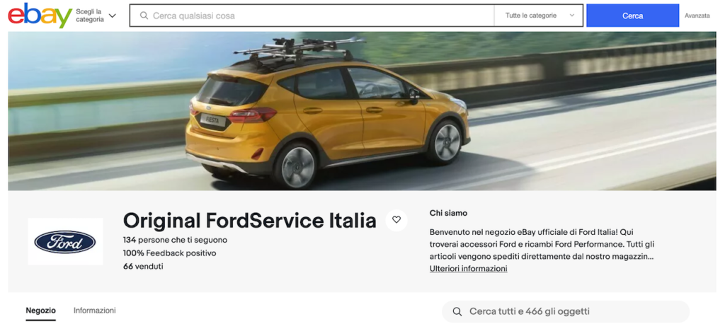 Ford apre in Italia un proprio negozio eBay