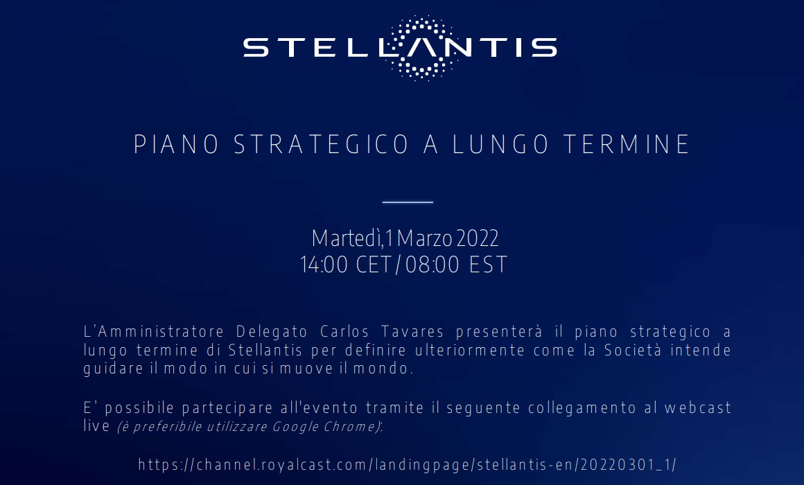 Stellantis: il nuovo piano industriale sarà svelato l’1 marzo