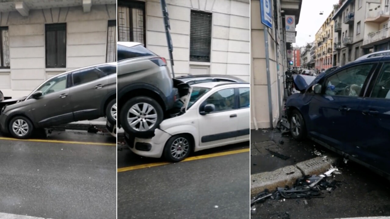 Milano: distrutte 7 auto parcheggiate in centro in un maxi incidente
