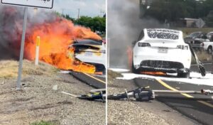 La Tesla gli prende fuoco in autostrada e il servizio clienti gli suggerisce di portare la carcassa bruciata al centro assistenza