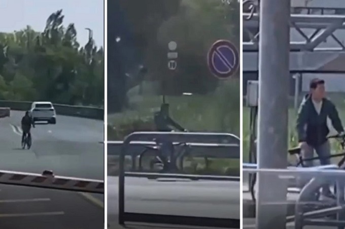 Pesaro, in bici contromano in autostrada uscendo dal casello [VIDEO]