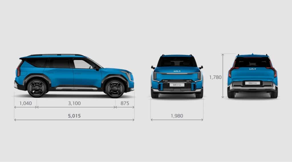 Kia EV9 2024: dimensioni, motori, batterie e autonomia