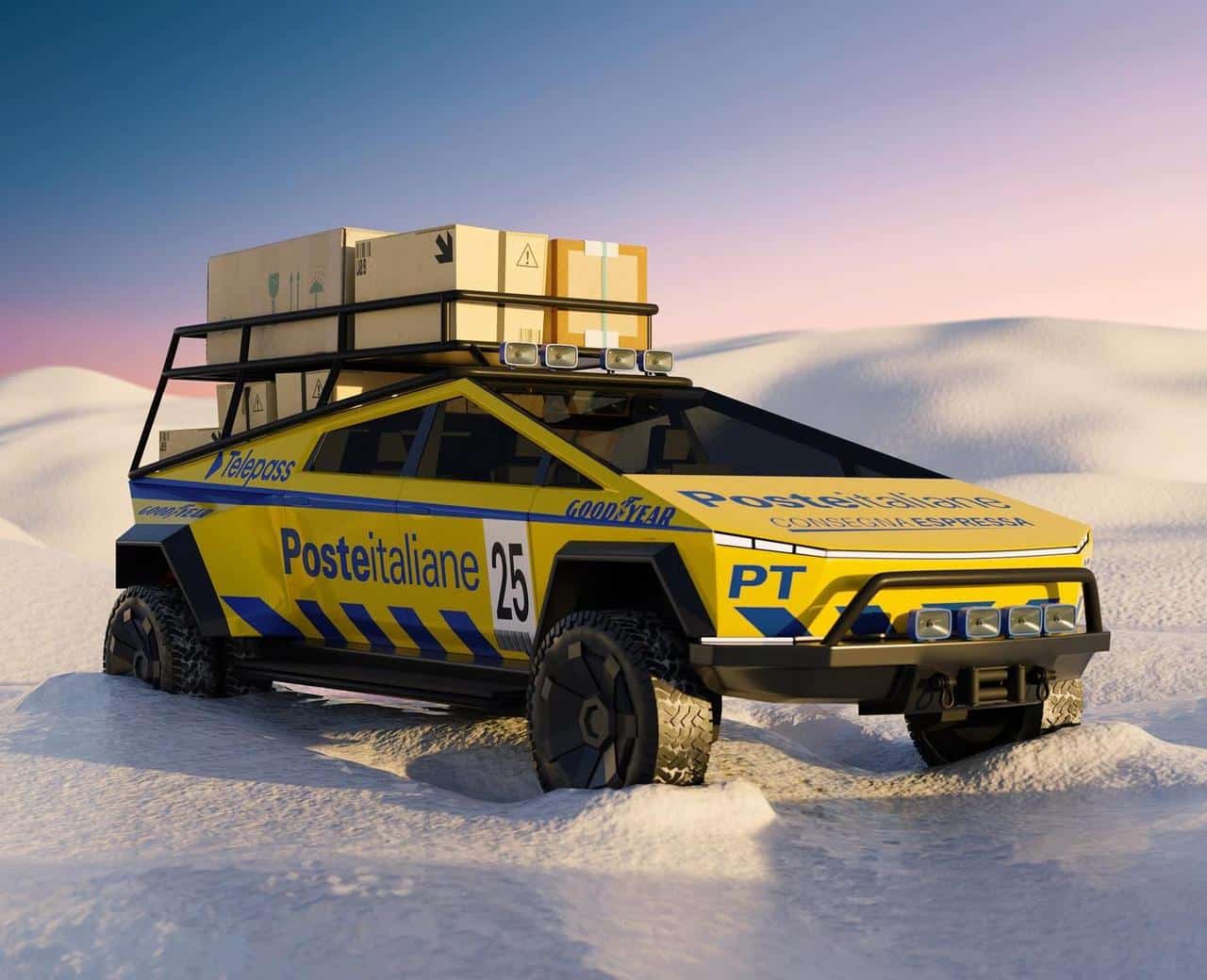 Tesla Cybertruck: Garage Italia immagina la versione Poste Italiane [RENDER]
