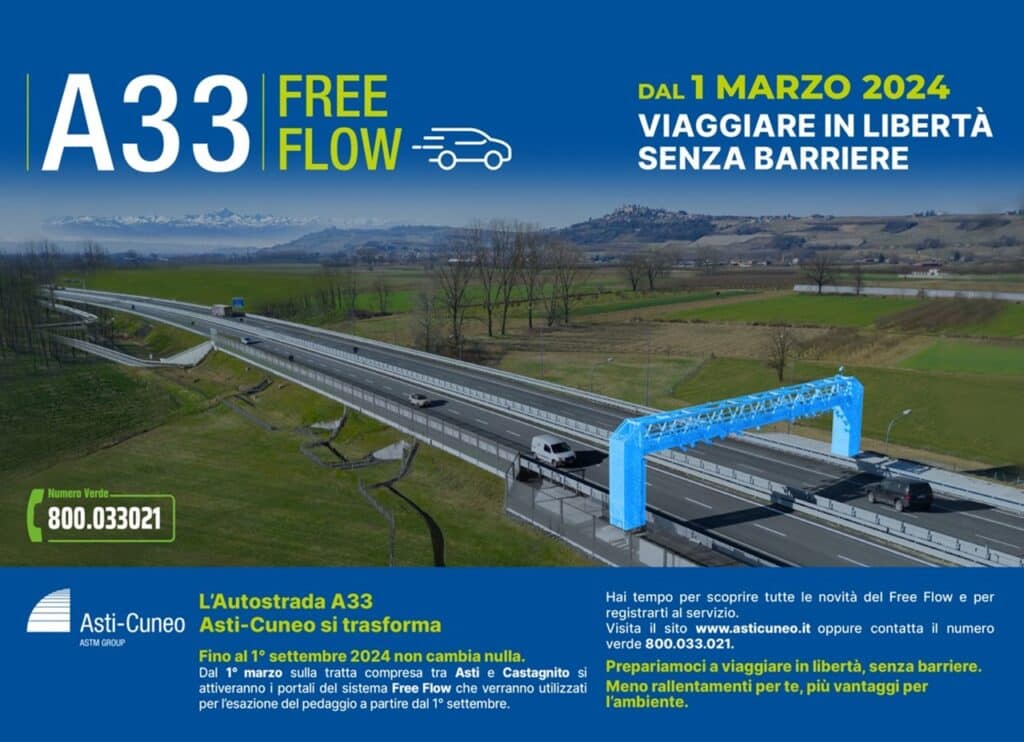A33 Asti-Cuneo: dall’1 settembre si testa il Free Flow