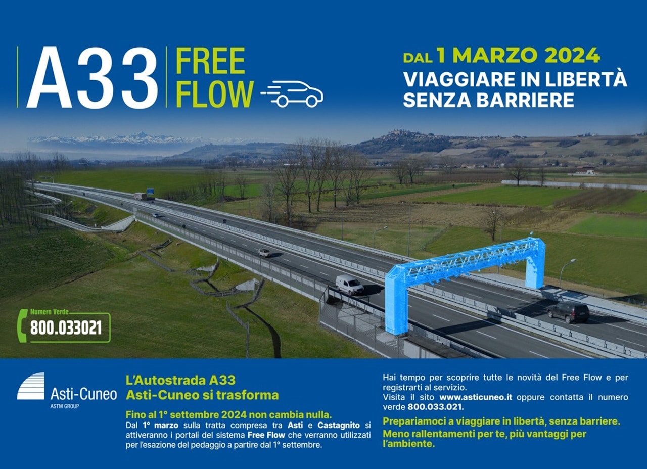 A33 Asti-Cuneo: dall’1 settembre si testa il Free Flow