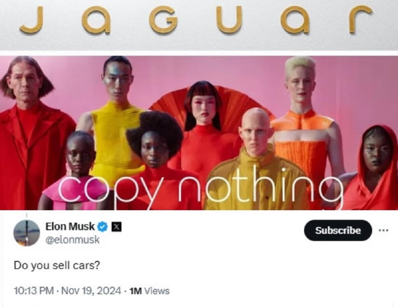 Elon Musk: sbeffeggia Jaguar sul nuovo logo e la casa inglese risponde per le rime