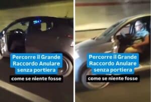 Guida sul Grande Raccordo Anulare senza portiera [VIDEO]