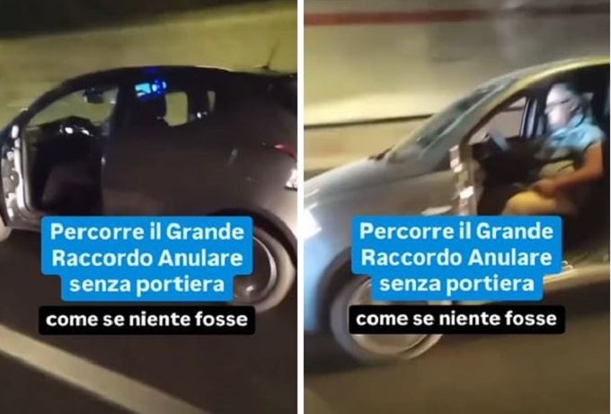 Guida sul Grande Raccordo Anulare senza portiera [VIDEO]