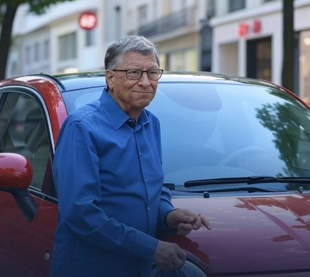 Bill Gates accumulatore seriale di multe per eccesso di velocità guida ora una Fiat 500e rossa