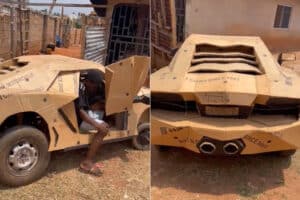 Lamborghini Egoista funzionante fatta di cartone e rottami metallici: la sorprendente opera di un 18enne nigeriano [VIDEO]