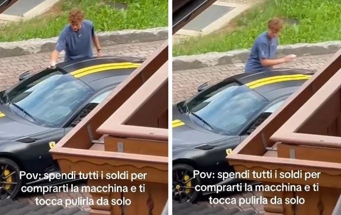 Jannik Sinner lava la sua Ferrari: il VIDEO girato dal vicino