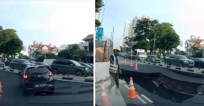 Paura a Singapore: si apre una voragine in strada e inghiotte un’auto in transito [VIDEO]