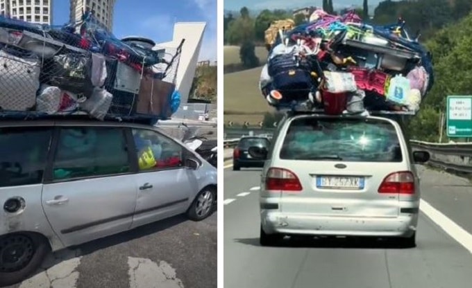 Auto sovraccarica attraversa l’Italia: il video virale fa il giro dei social