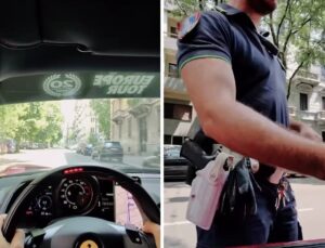 Sfreccia con la Ferrari in centro a Milano: il vigile lo ferma, si complimenta e gli chiede di sgasare [VIDEO]