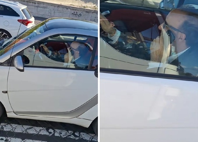 Roberto Benigni in auto, filmato mentre guida parlando al telefono e senza cintura [VIDEO]