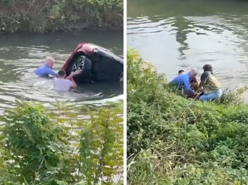 Padova, auto finisce nel canale: due passanti si tuffano e salvano l’automobilista [VIDEO]