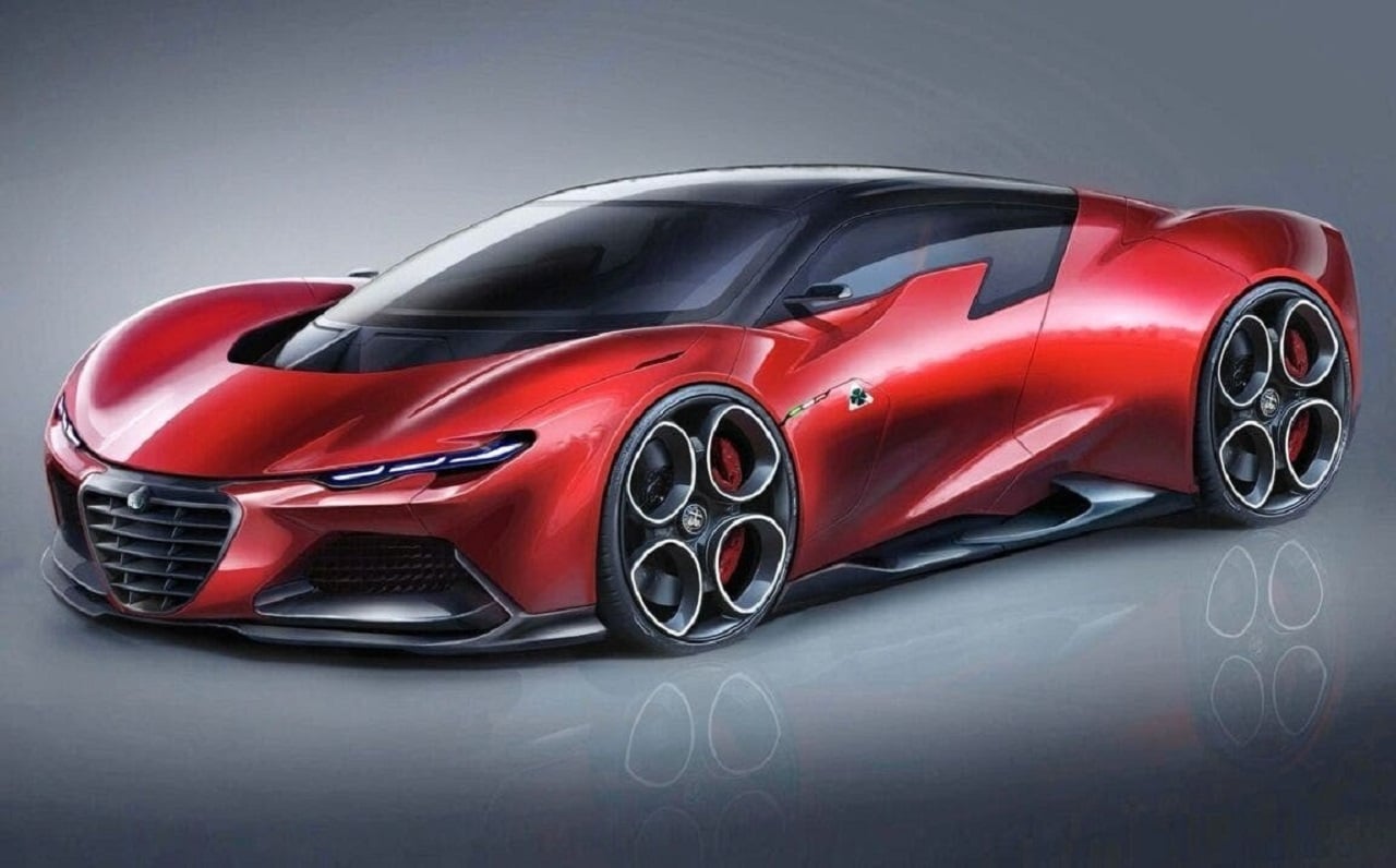 Alfa Romeo: ecco come sarebbe l’ipotetica supercar a motore centrale pronta a sfidare la Corvette C8 [RENDER]