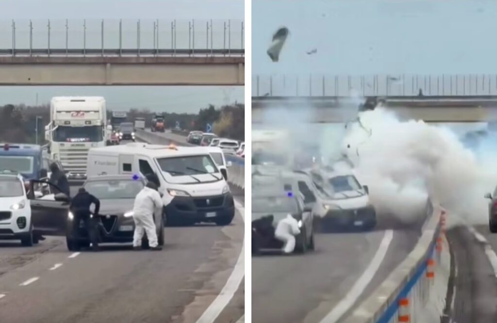 Assalto shock a portavalori sulla statale Brindisi-Lecce: fiamme, esplosioni e sparatoria tra gli automobilisti [VIDEO]