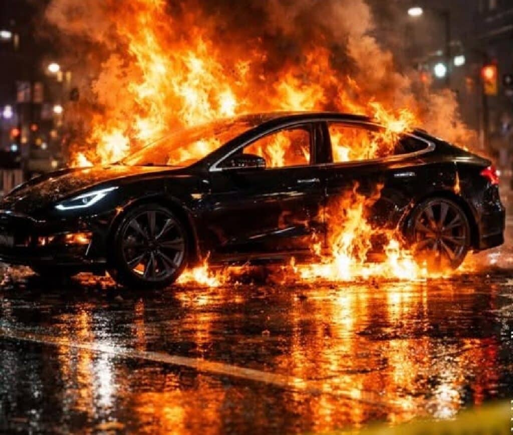 Muore intrappolato nella sua Tesla in fiamme, la madre accusa: “Bloccato dalle portiere elettriche”