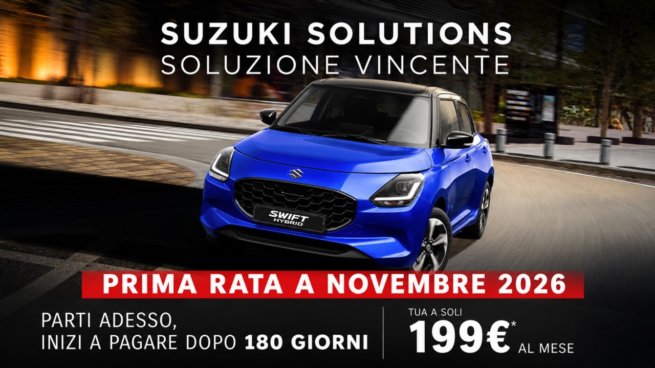 Suzuki, nuova offerta “Prima Rata a 180 giorni”: si parte ora e si paga da novembre