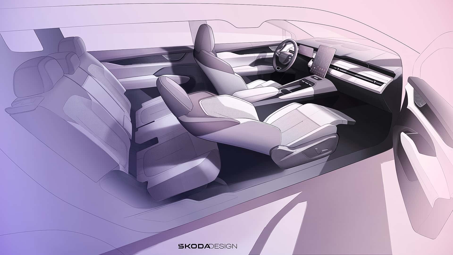 Skoda Peaq mostra gli interni: spazio record e design minimal per il SUV elettrico a 7 posti