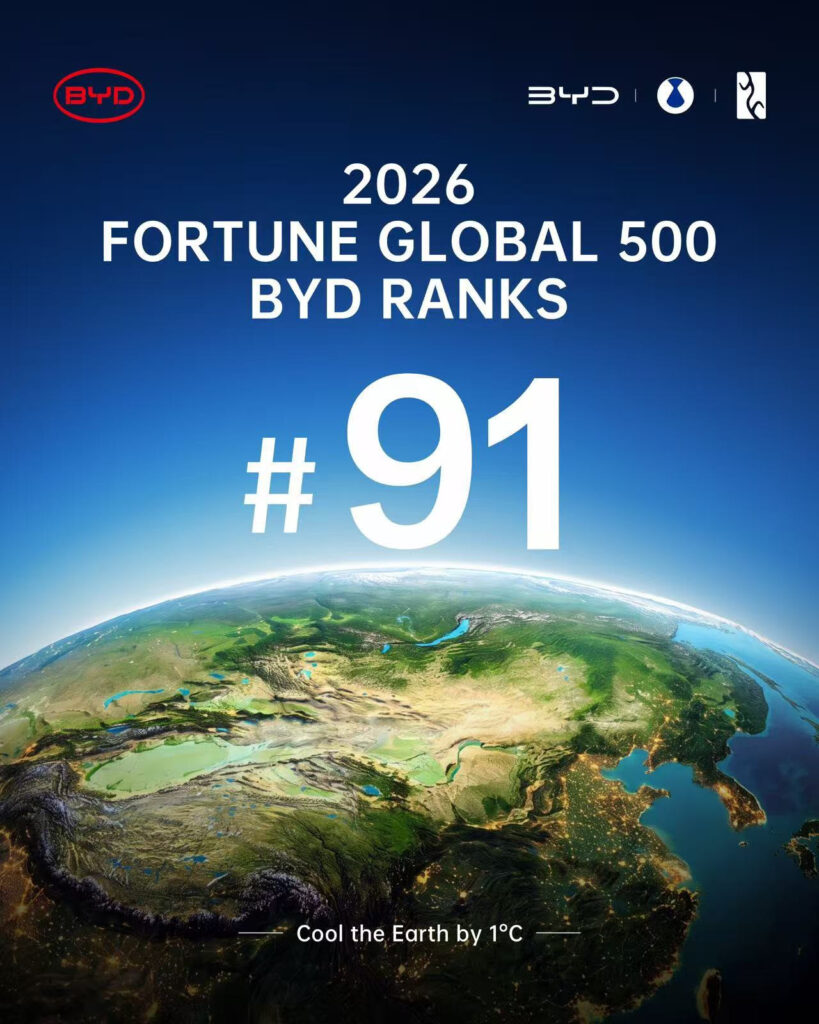 BYD nella top 100 della Fortune Global 500 2026