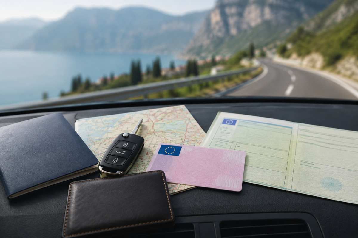 Un conducente italiano con un’auto in sosta al confine con un altro Paese, con documenti di circolazione e patente