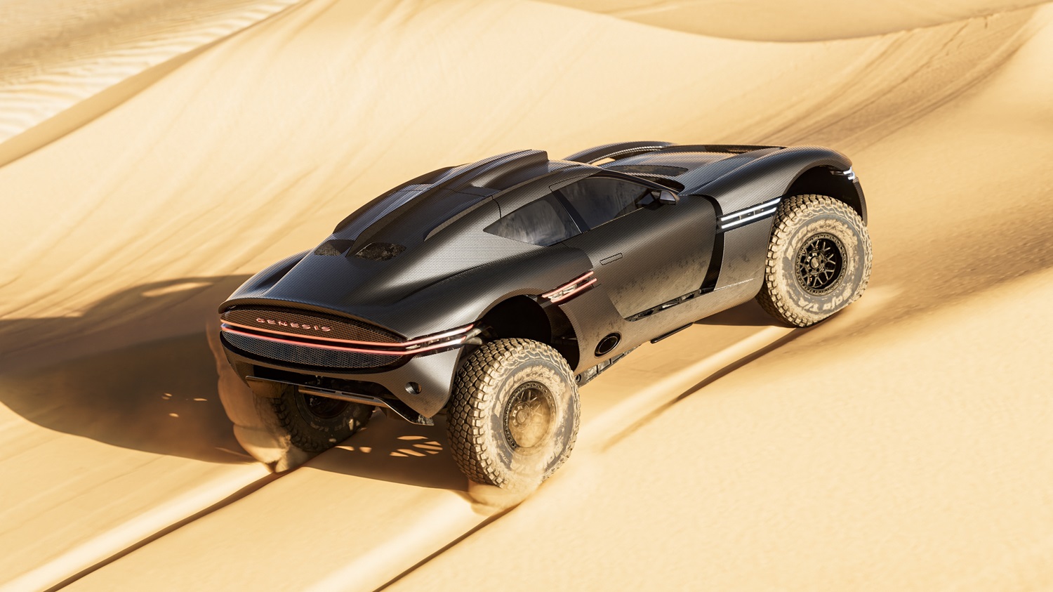 Genesis X Skorpio Concept, vista posteriore tre quarti nel deserto