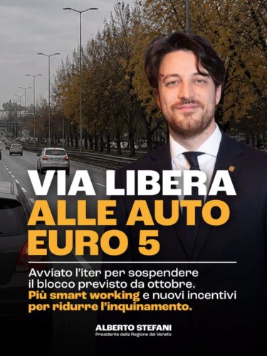 Veneto sospende il blocco diesel Euro 5 dal 1° ottobre